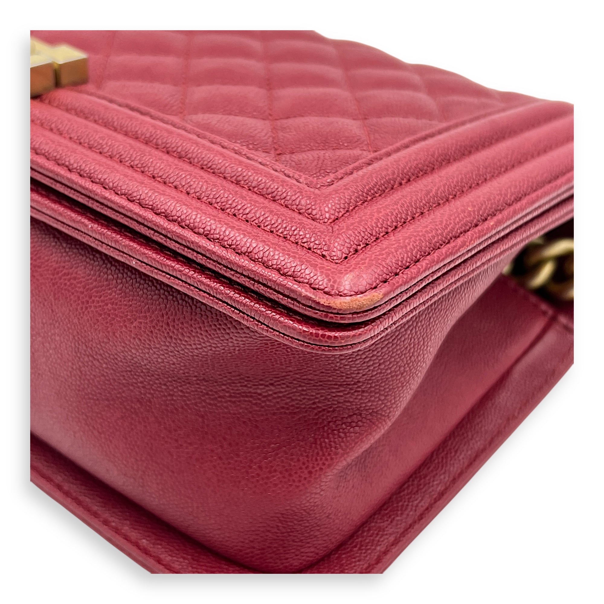 Boy Medium Pink Crossbody Bag in Caviar Leather, Gold hardware