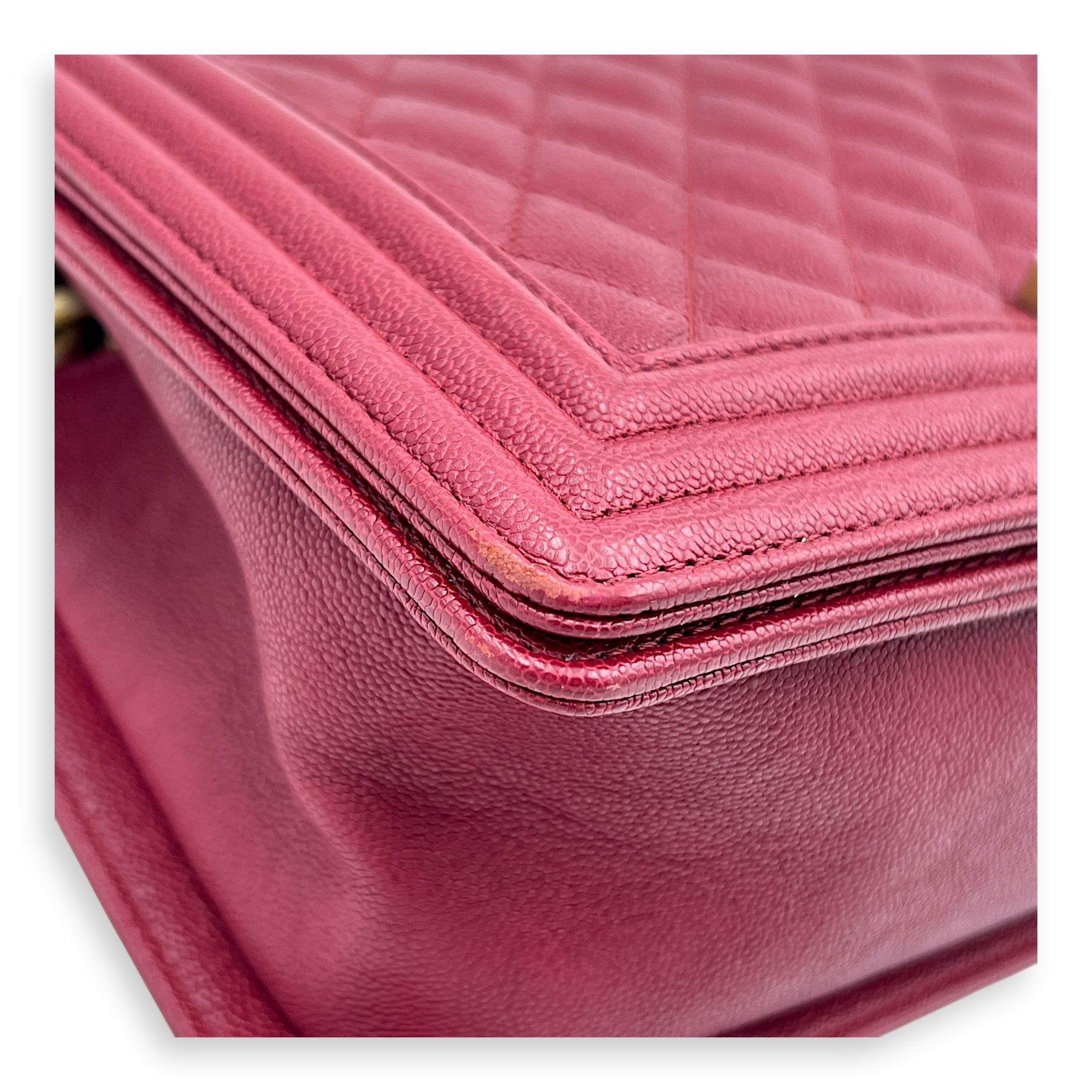 Boy Medium Pink Crossbody Bag in Caviar Leather, Gold hardware