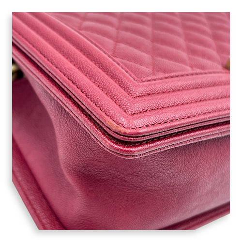 Boy Medium Pink Crossbody Bag in Caviar Leather, Gold hardware