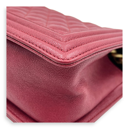 Boy Medium Pink Crossbody Bag in Caviar Leather, Gold hardware