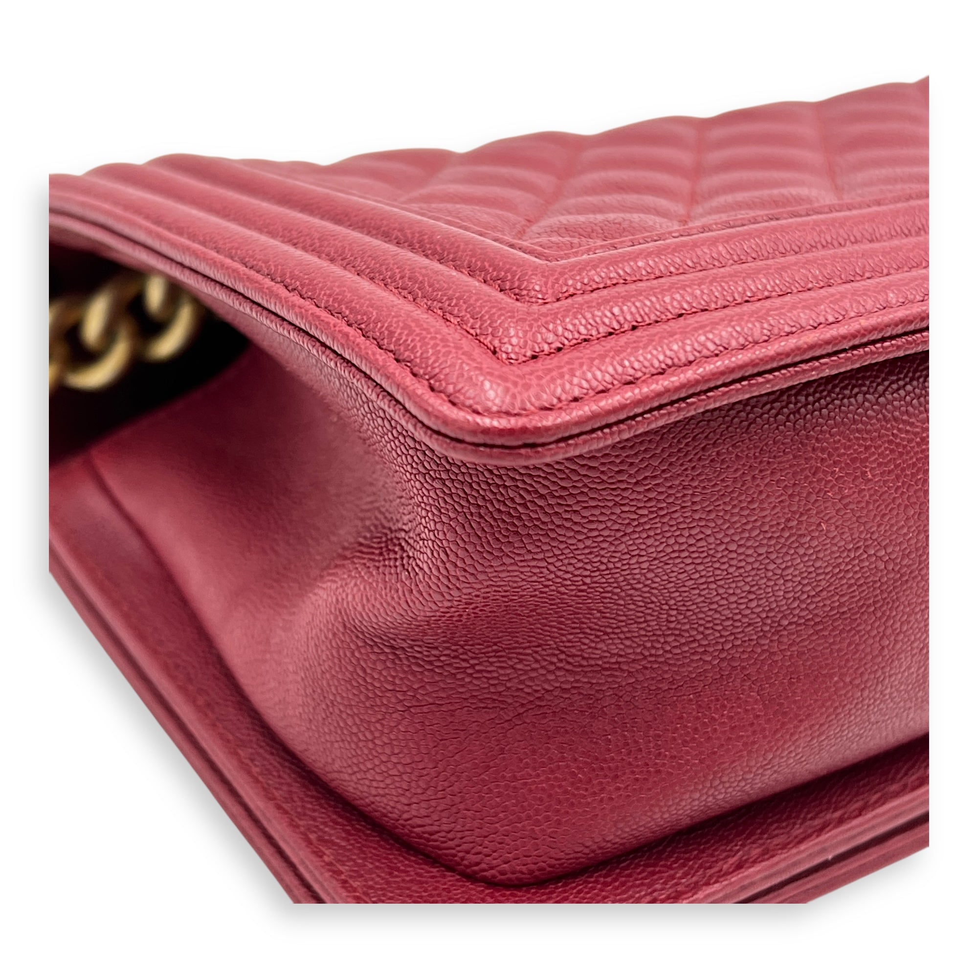 Boy Medium Pink Crossbody Bag in Caviar Leather, Gold hardware