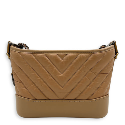 Gabrielle Small Dark Beige Shoulder Bag in Calfskin, Mixed hardware