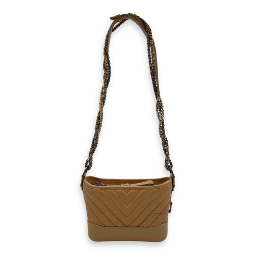Gabrielle Small Dark Beige Shoulder Bag in Calfskin, Mixed hardware