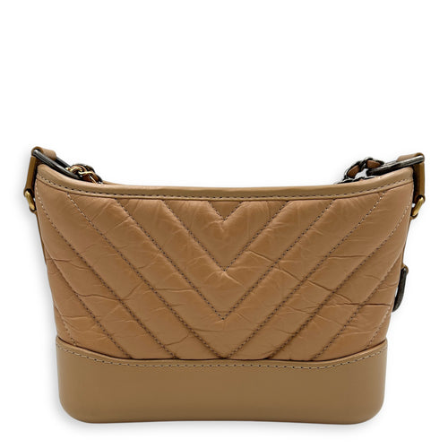 Gabrielle Small Dark Beige Shoulder Bag in Calfskin, Mixed hardware