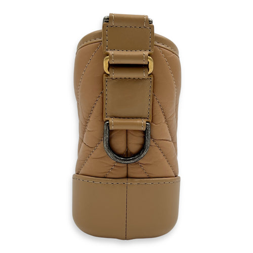 Gabrielle Small Dark Beige Shoulder Bag in Calfskin, Mixed hardware