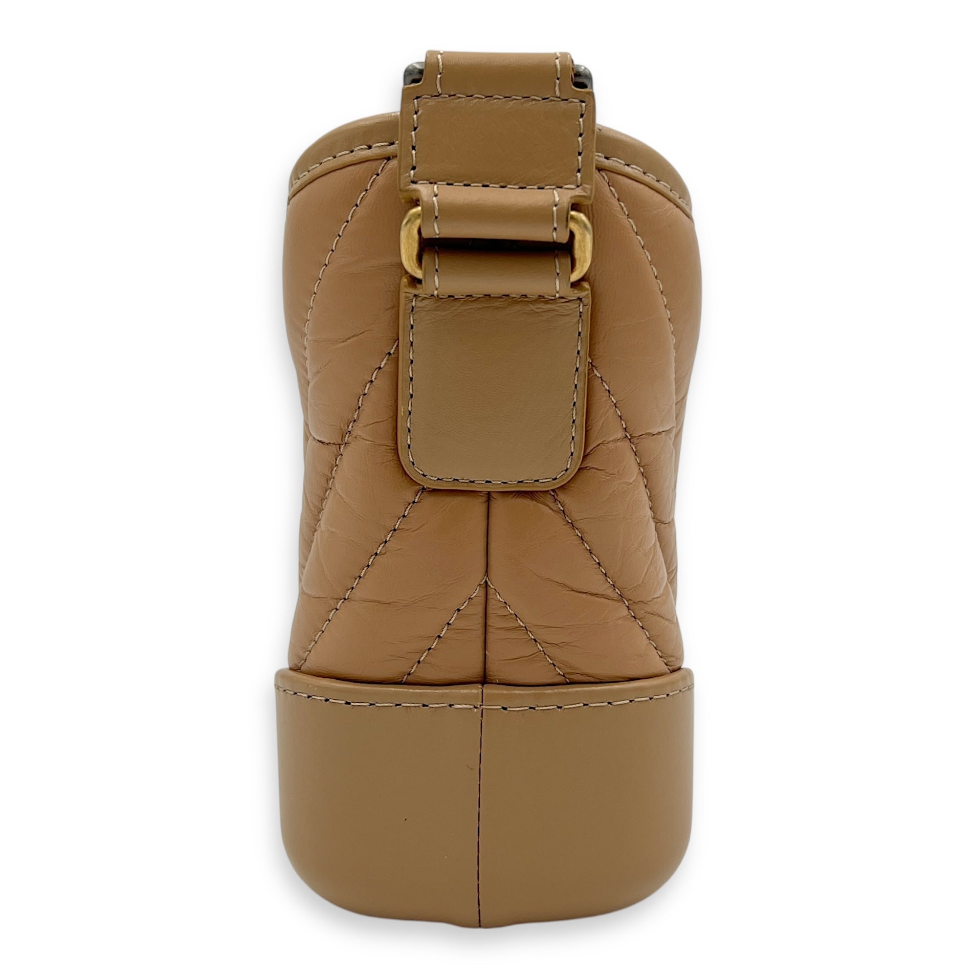 Gabrielle Small Dark Beige Shoulder Bag in Calfskin, Mixed hardware