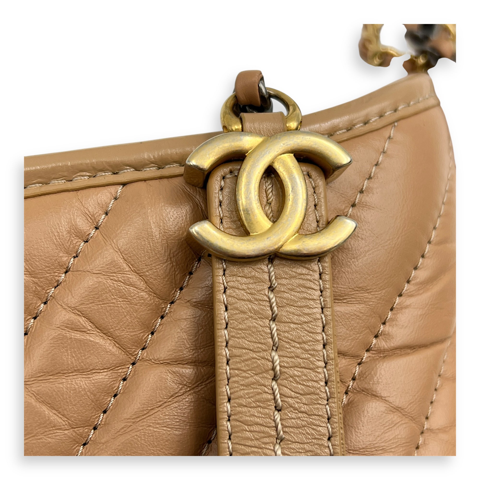 Gabrielle Small Dark Beige Shoulder Bag in Calfskin, Mixed hardware