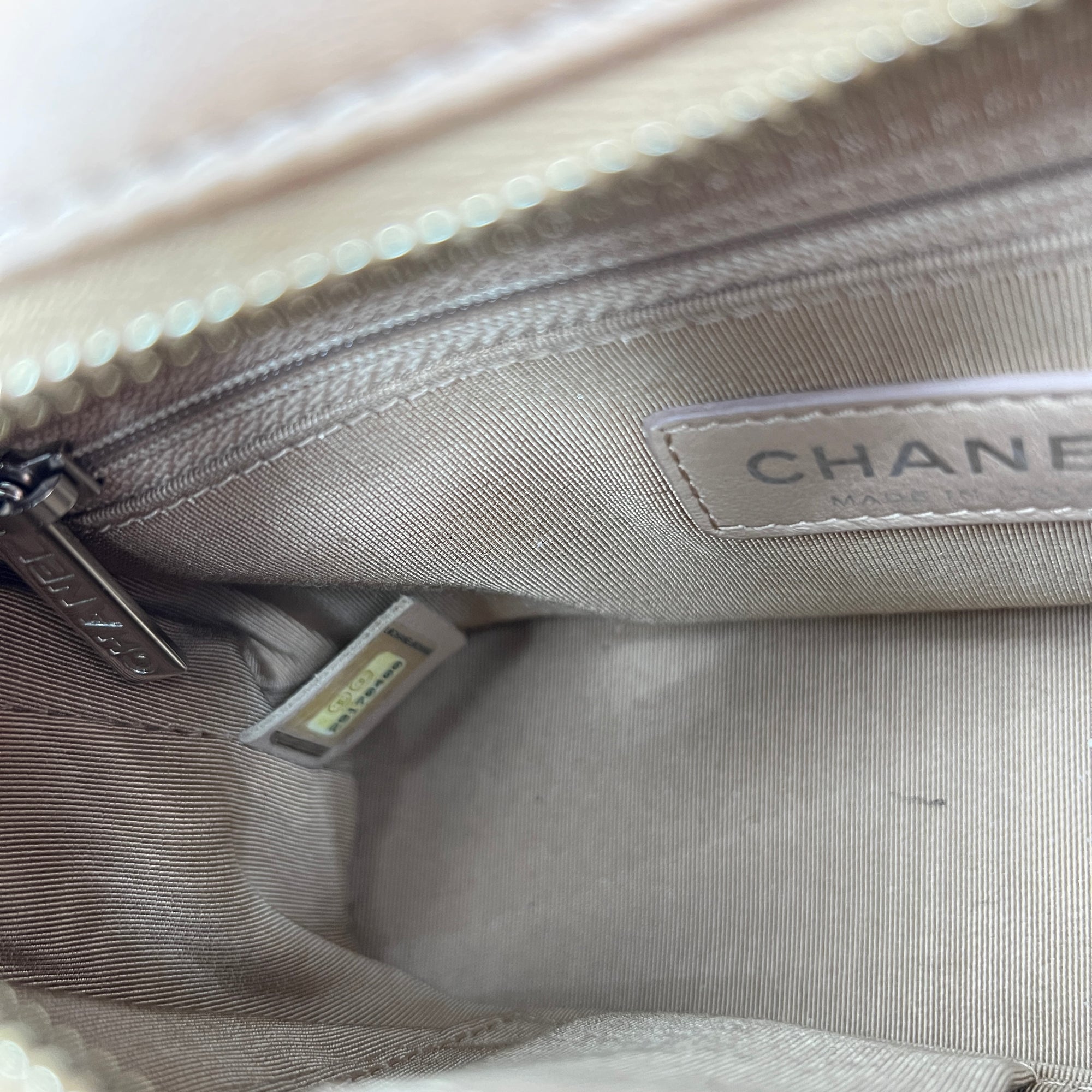 Gabrielle Small Dark Beige Shoulder Bag in Calfskin, Mixed hardware