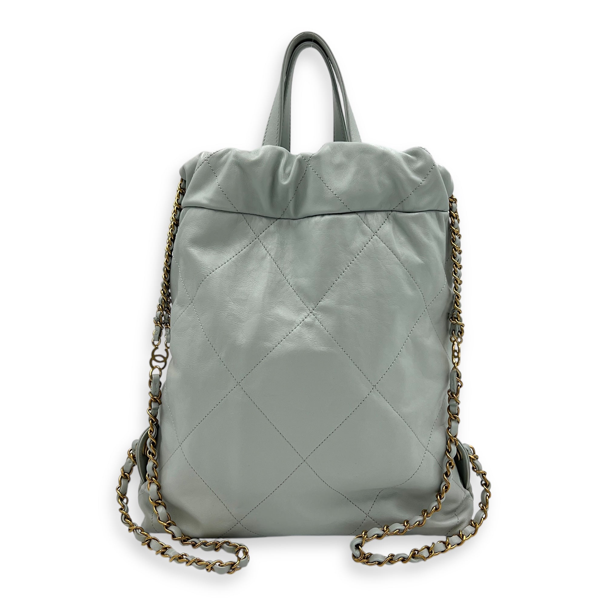 C22 Grey Backpack in Calfskin, Gold hardware