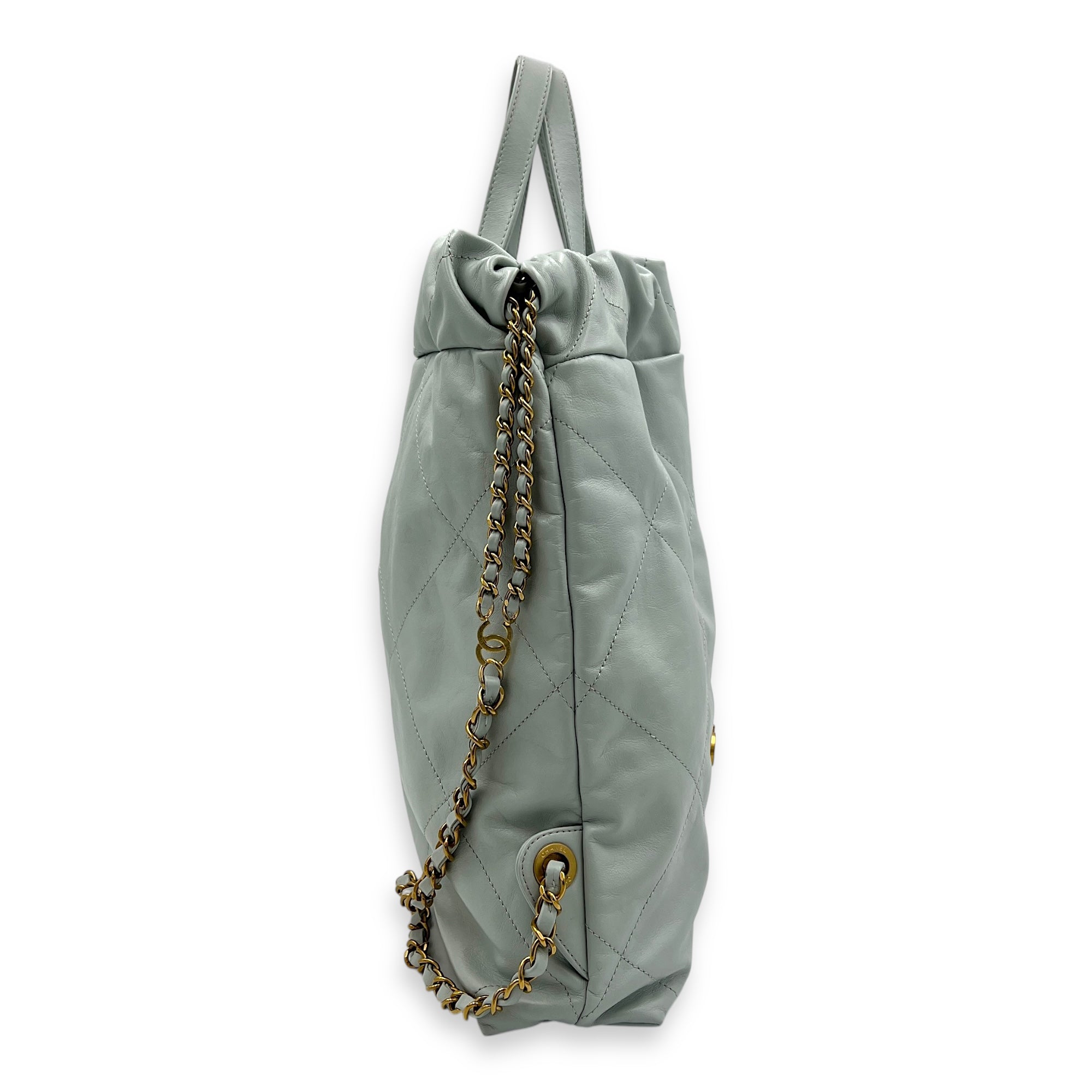 C22 Grey Backpack in Calfskin, Gold hardware