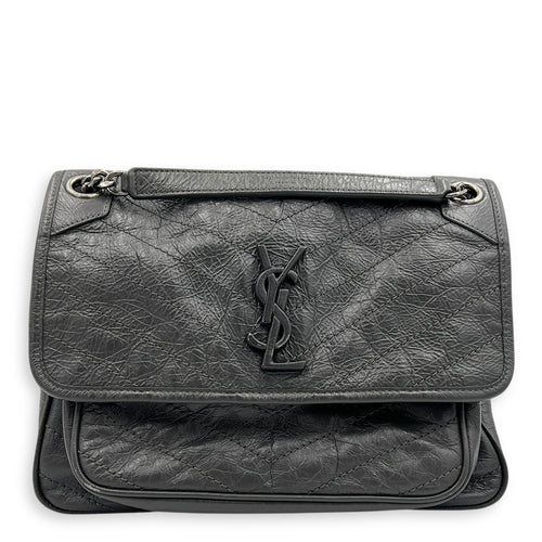 Niki Medium Grey Shoulder Bag in Calfskin, Ruthenium hardware
