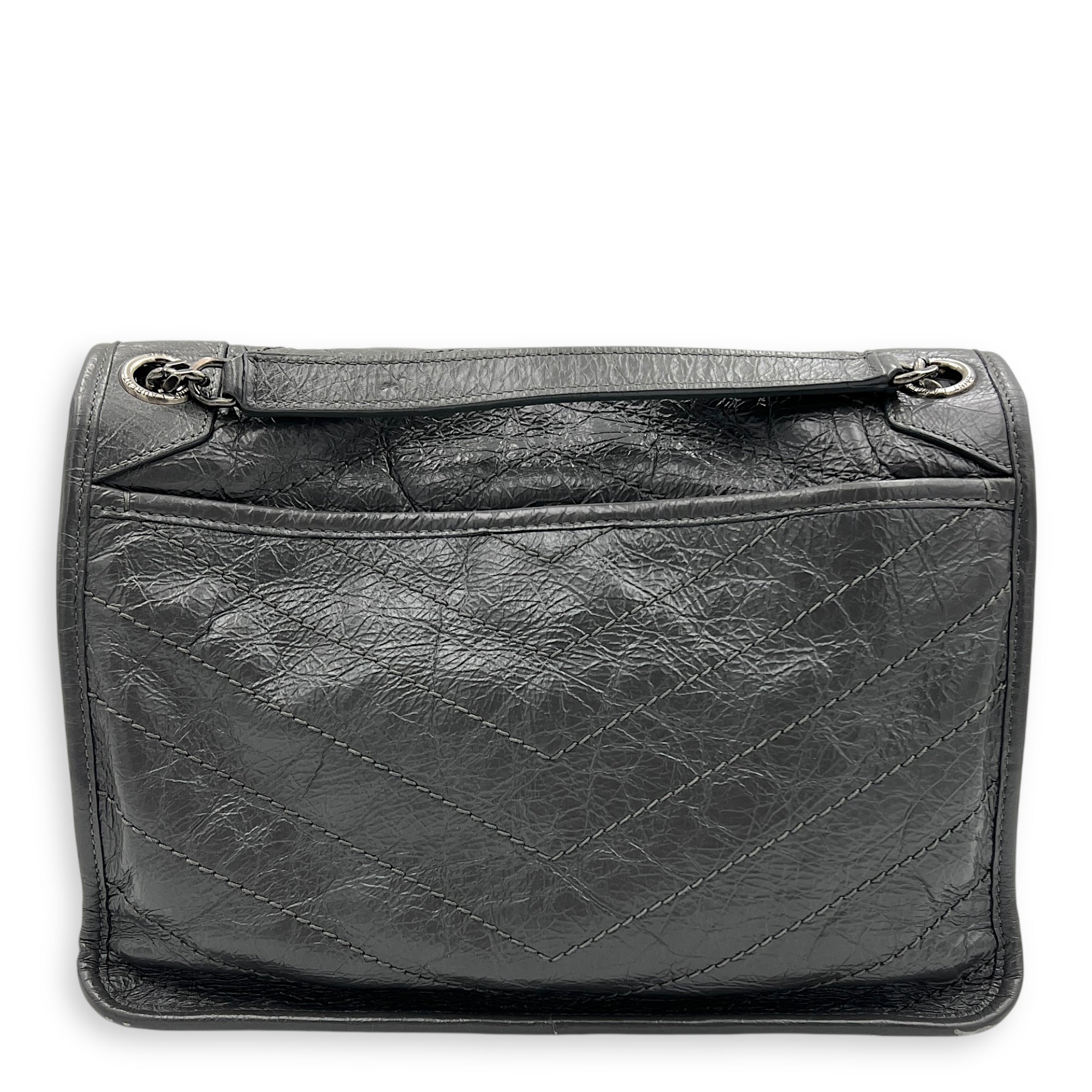 Niki Medium Grey Shoulder Bag in Calfskin, Ruthenium hardware