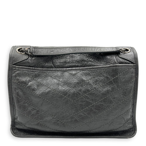 Niki Medium Grey Shoulder Bag in Calfskin, Ruthenium hardware