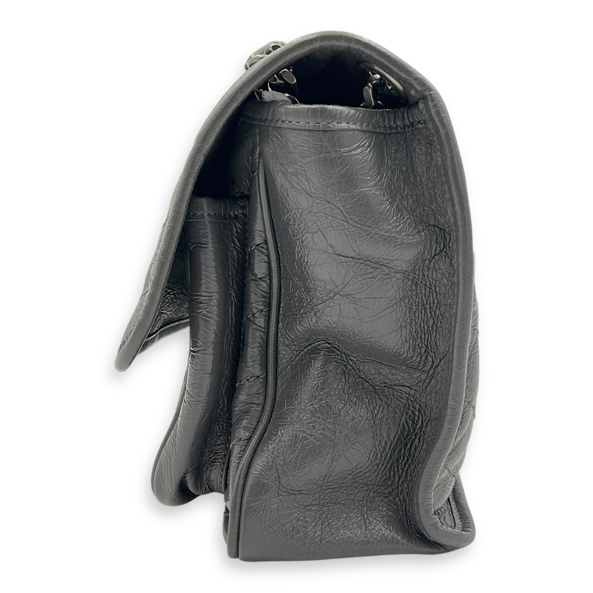 Niki Medium Grey Shoulder Bag in Calfskin, Ruthenium hardware