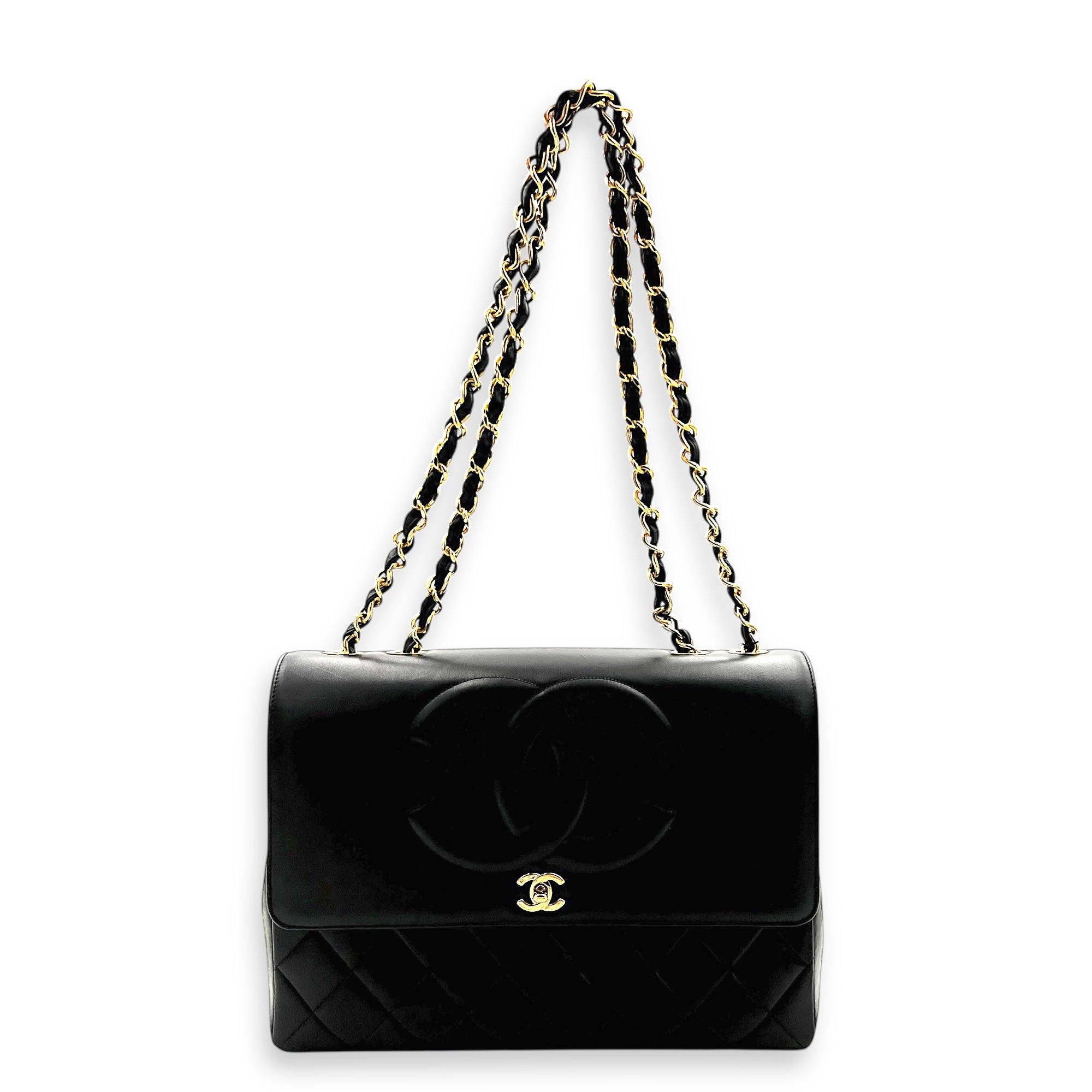 Vintage CC Black Shoulder Bag in Lambskin, Gold hardware