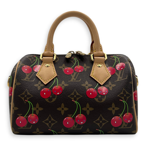 x Takashi Murakami Speedy 20 Brown Top Handle Bag in Cherry Monogram Coated Canvas, Gold hardware