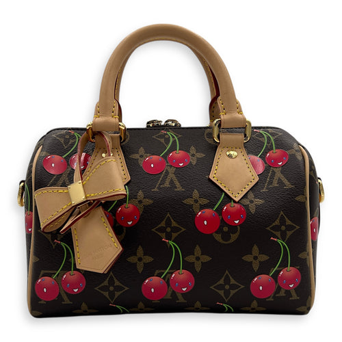 x Takashi Murakami Speedy 20 Brown Top Handle Bag in Cherry Monogram Coated Canvas, Gold hardware