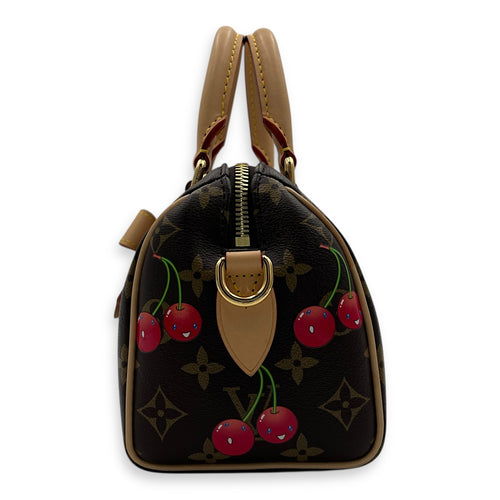 x Takashi Murakami Speedy 20 Brown Top Handle Bag in Cherry Monogram Coated Canvas, Gold hardware