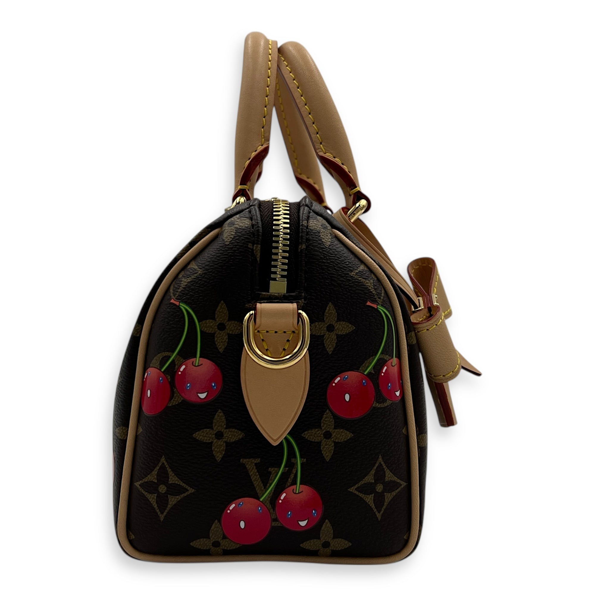 x Takashi Murakami Speedy 20 Brown Top Handle Bag in Cherry Monogram Coated Canvas, Gold hardware