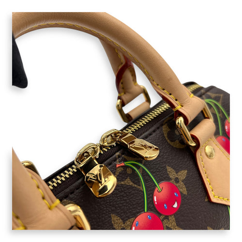 x Takashi Murakami Speedy 20 Brown Top Handle Bag in Cherry Monogram Coated Canvas, Gold hardware