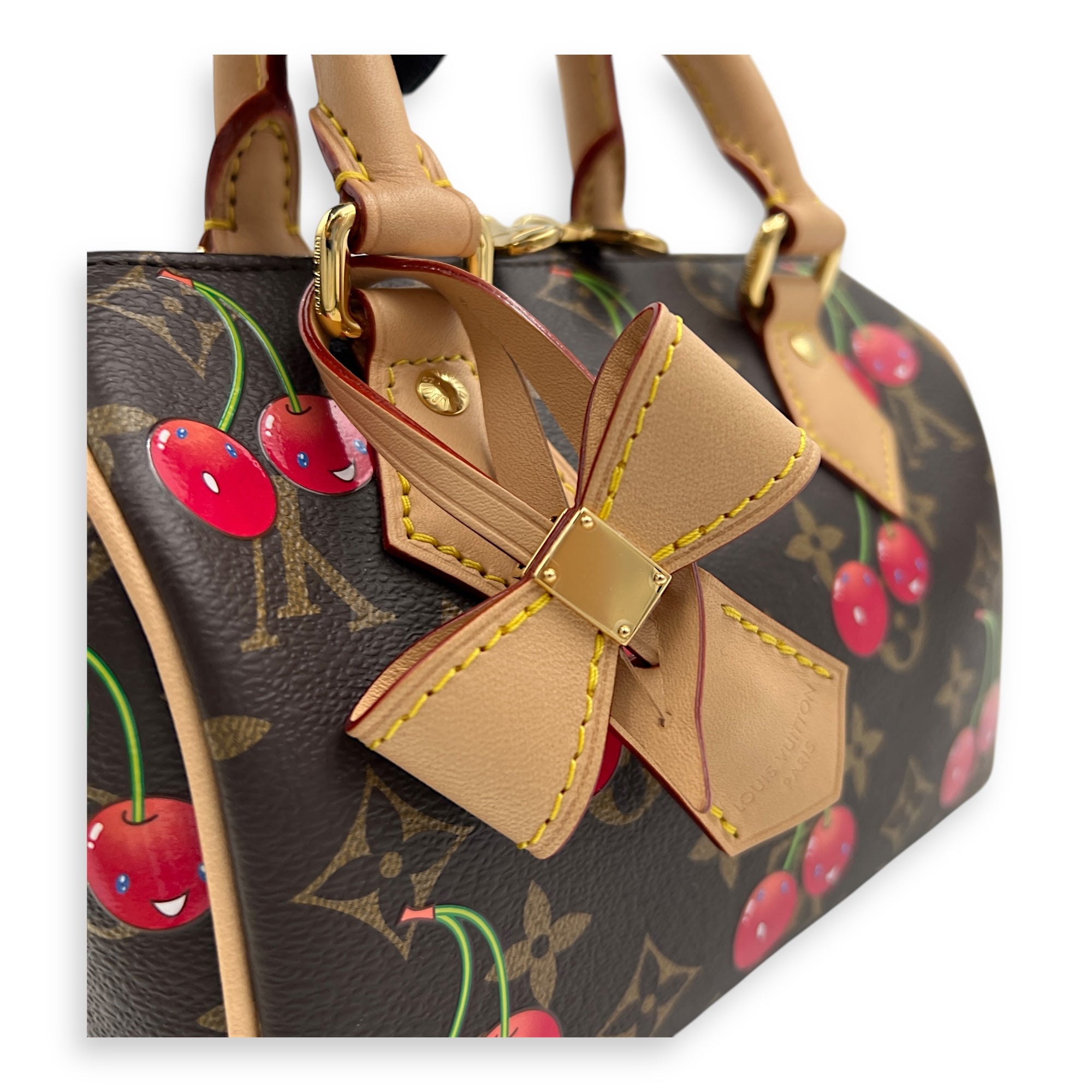 x Takashi Murakami Speedy 20 Brown Top Handle Bag in Cherry Monogram Coated Canvas, Gold hardware