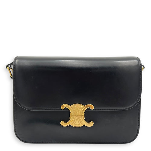 Triomphe Shoulder Bag Black in Calfskin, Gold hardware