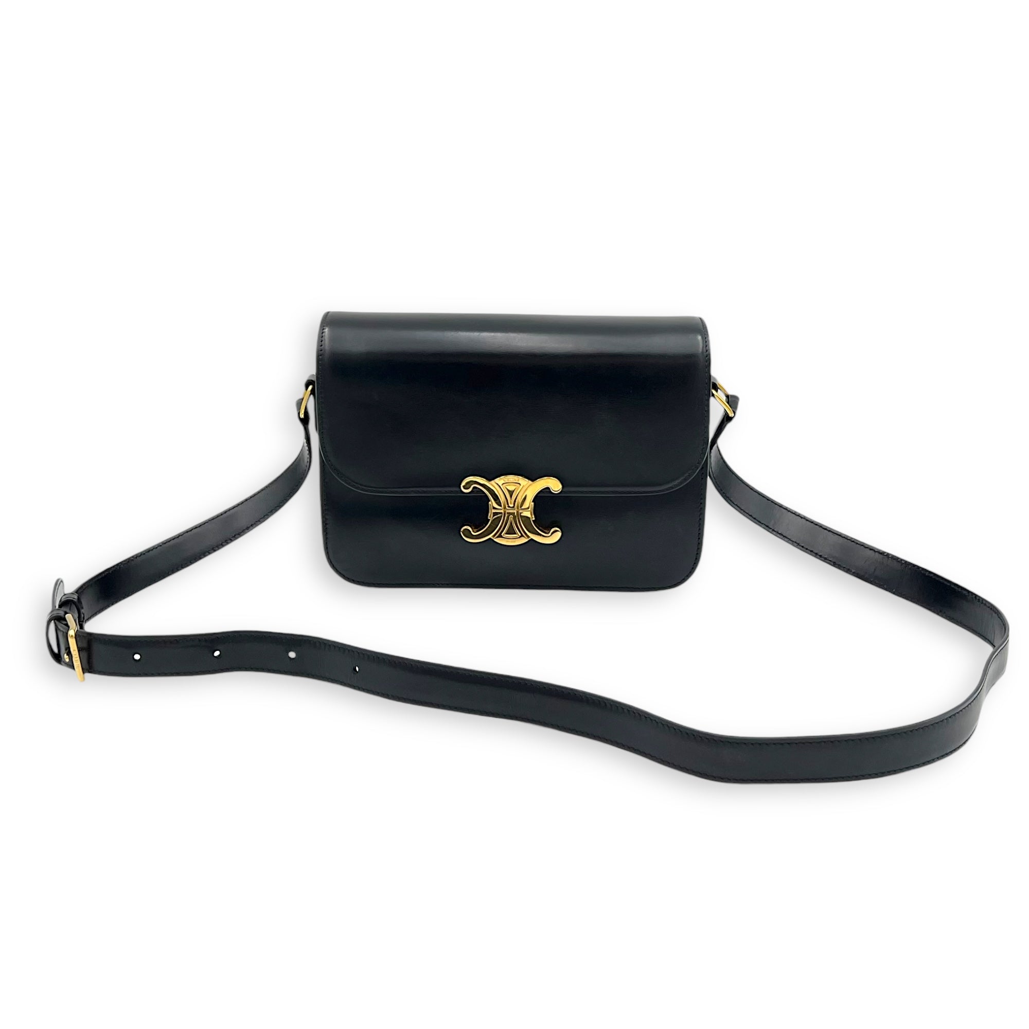 Triomphe Shoulder Bag Black in Calfskin, Gold hardware