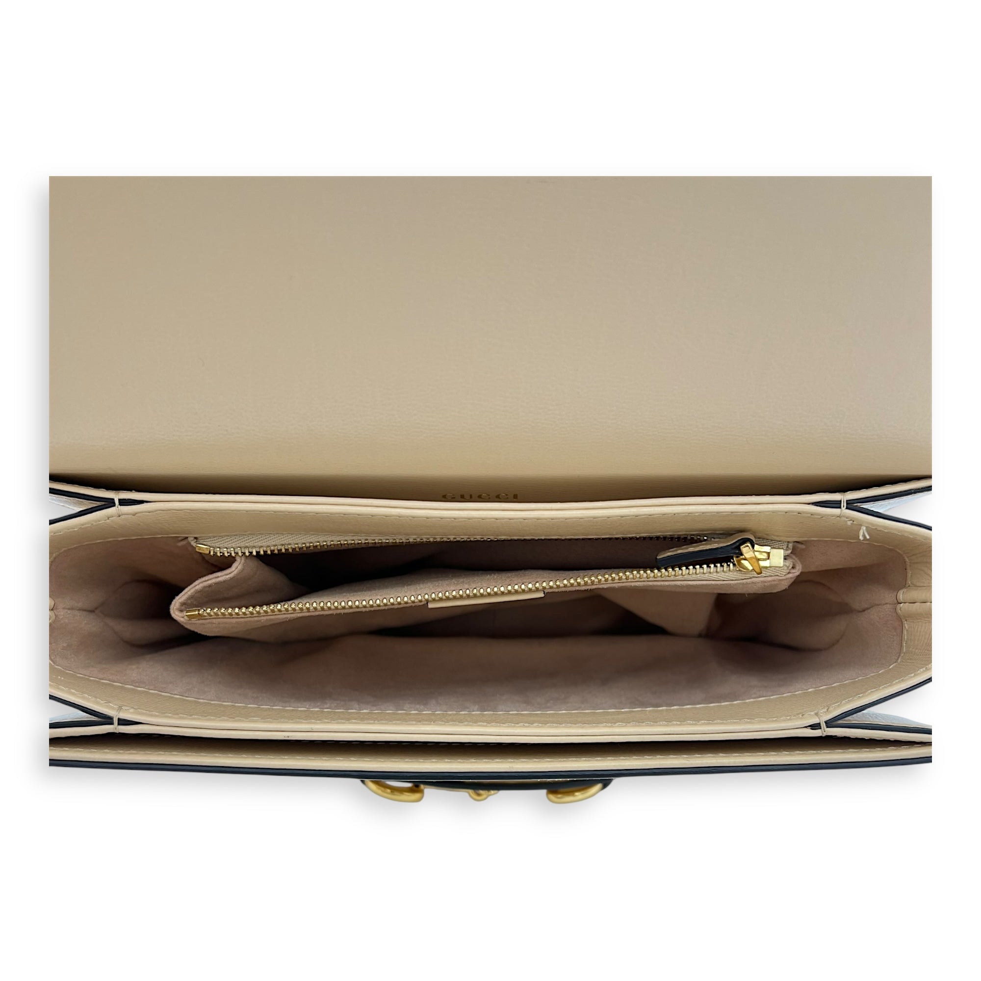 Horsebit 1955 Shoulder Bag Beige in Calfskin, Gold hardware