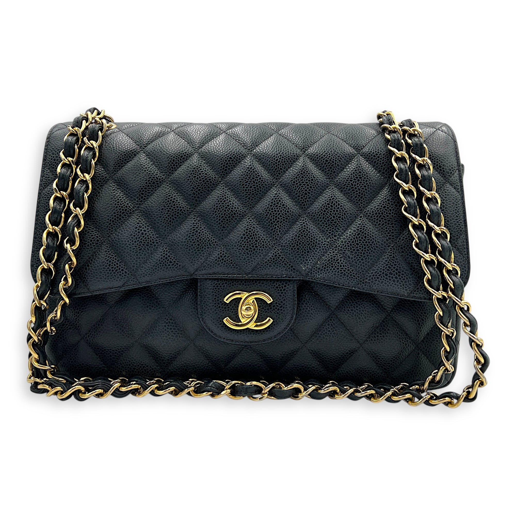 Classic Shoulder Bag Jumbo Black in Caviar Leather, Gold hardware
