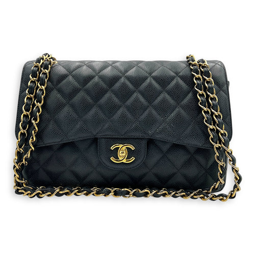Classic Shoulder Bag Jumbo Black in Caviar Leather, Gold hardware