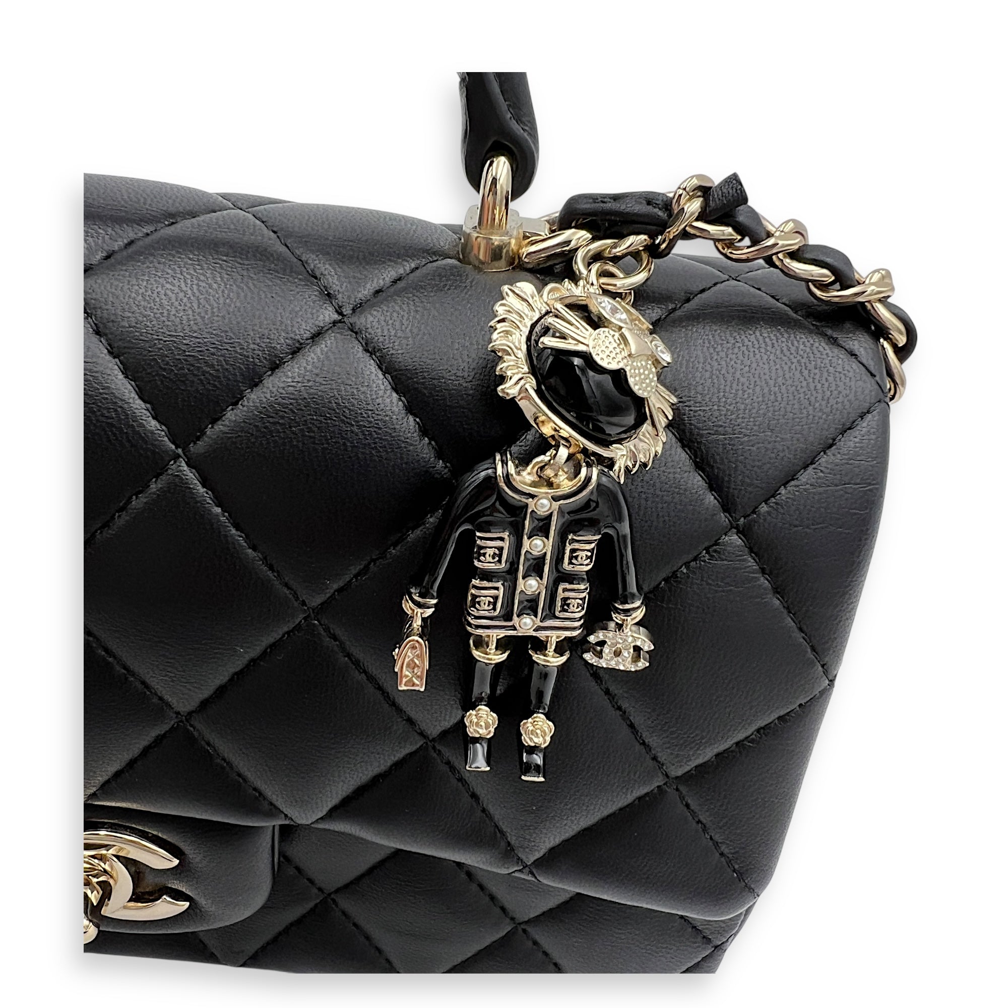 CC Rectangle Black Top Handle Bag in Lambskin, Gold hardware