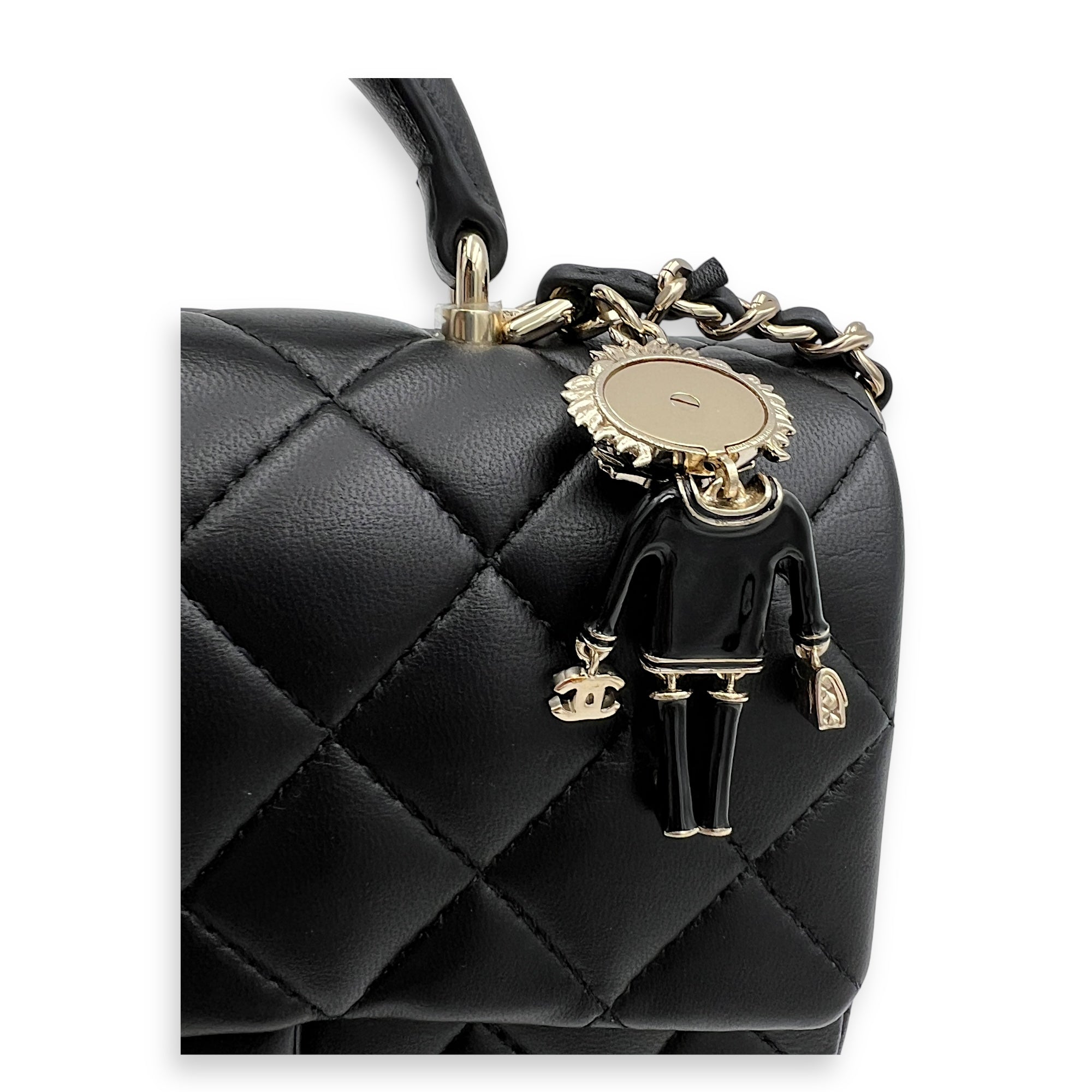 CC Rectangle Black Top Handle Bag in Lambskin, Gold hardware