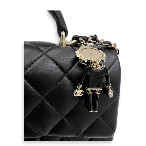 CC Rectangle Black Top Handle Bag in Lambskin, Gold hardware