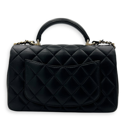 CC Rectangle Black Top Handle Bag in Lambskin, Gold hardware