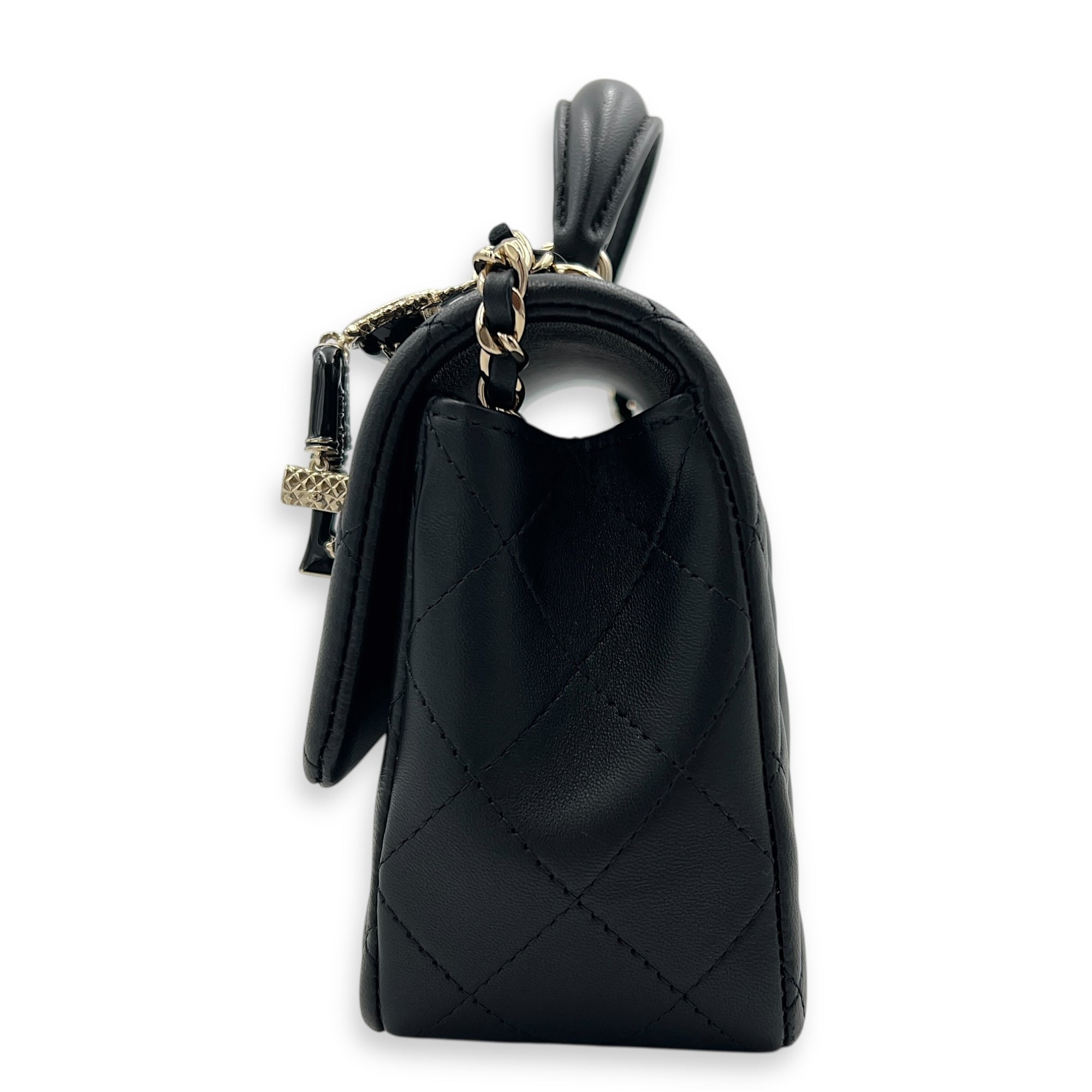 CC Rectangle Black Top Handle Bag in Lambskin, Gold hardware