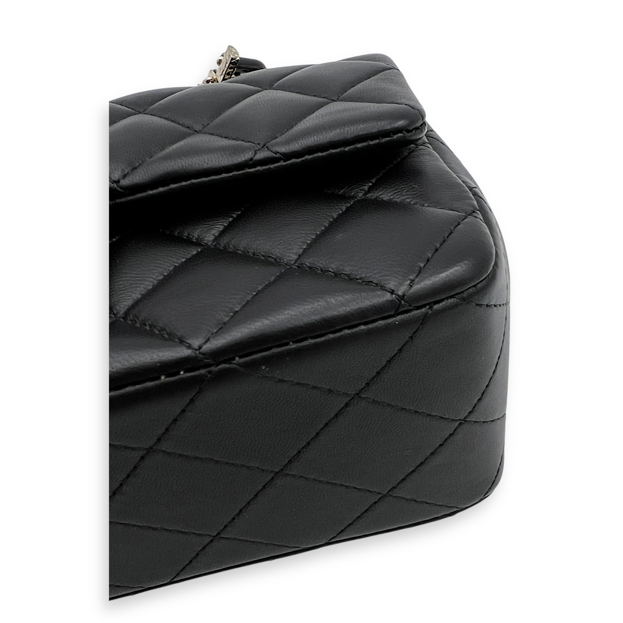 CC Rectangle Black Top Handle Bag in Lambskin, Gold hardware