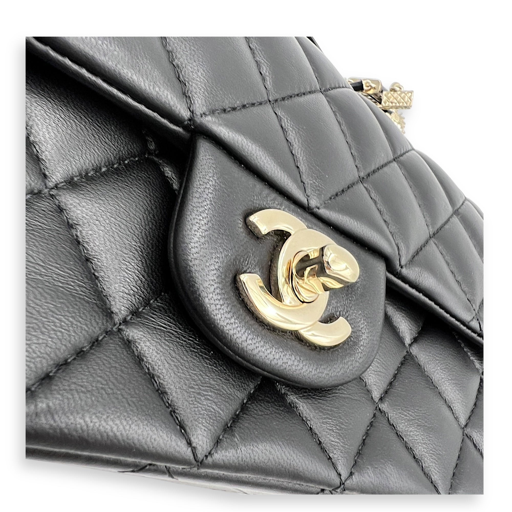CC Rectangle Black Top Handle Bag in Lambskin, Gold hardware
