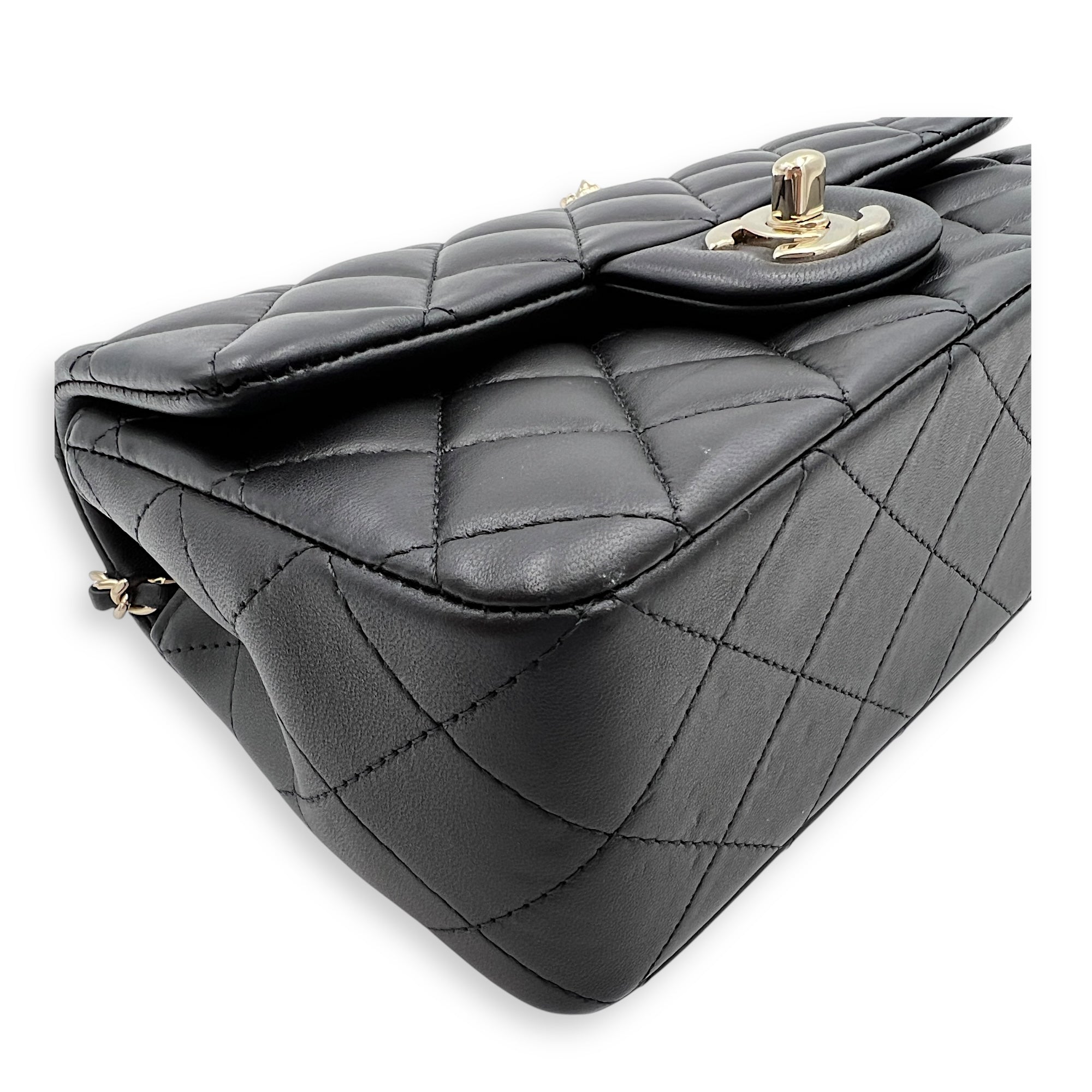 CC Rectangle Black Top Handle Bag in Lambskin, Gold hardware