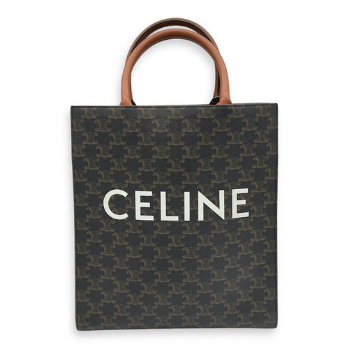 Cabas Top Handle Bag Brown in Coated Canvas, Gold hardware