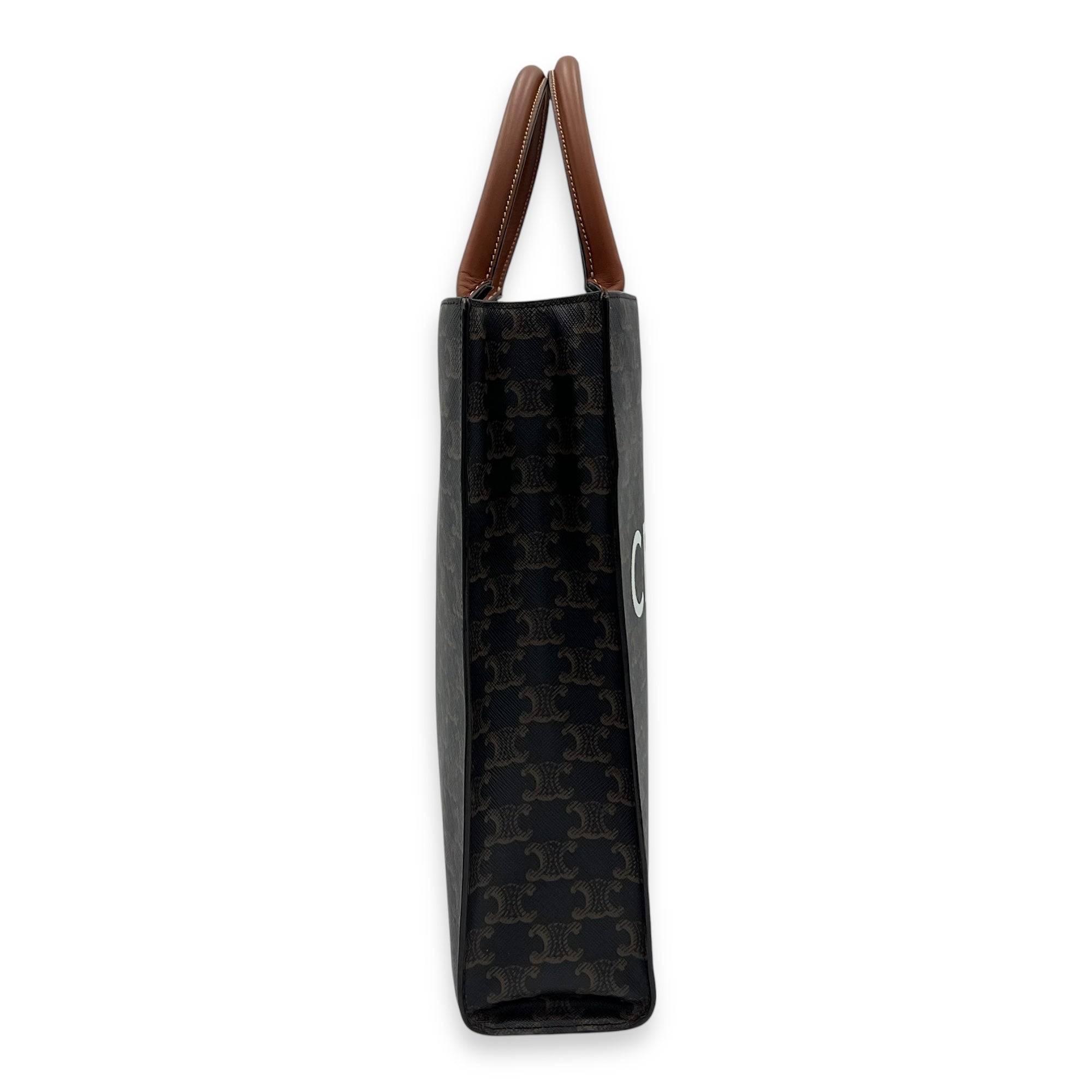 Cabas Top Handle Bag Brown in Coated Canvas, Gold hardware