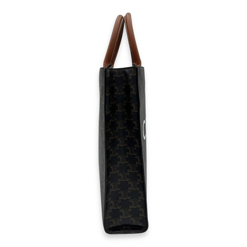 Cabas Top Handle Bag Brown in Coated Canvas, Gold hardware