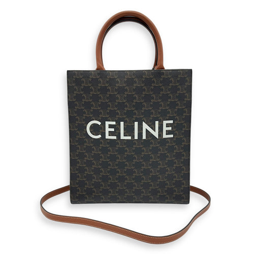 Cabas Top Handle Bag Brown in Coated Canvas, Gold hardware