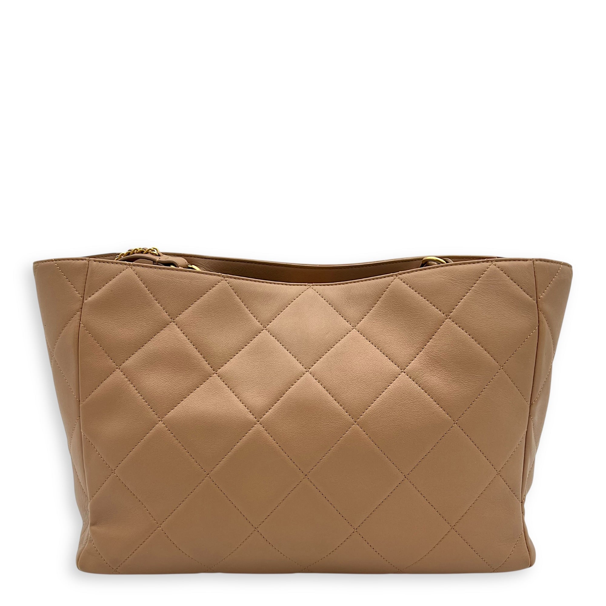 CC Tote Bag Beige in Calfskin, Gold hardware