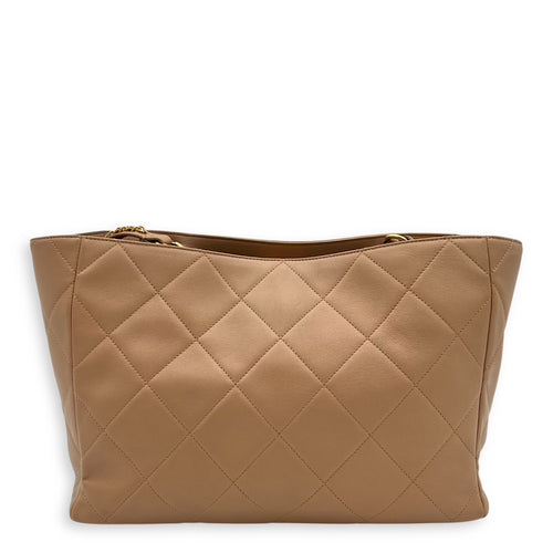 CC Tote Bag Beige in Calfskin, Gold hardware