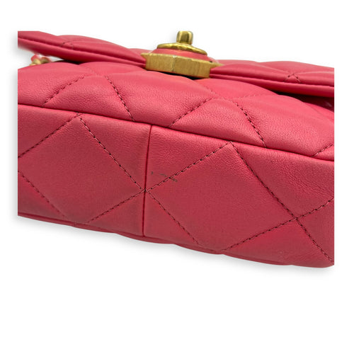 Heart Mini Square Shoulder Bag Pink in Lambskin, Gold hardware
