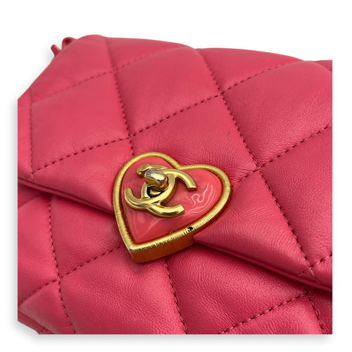 Heart Mini Square Shoulder Bag Pink in Lambskin, Gold hardware