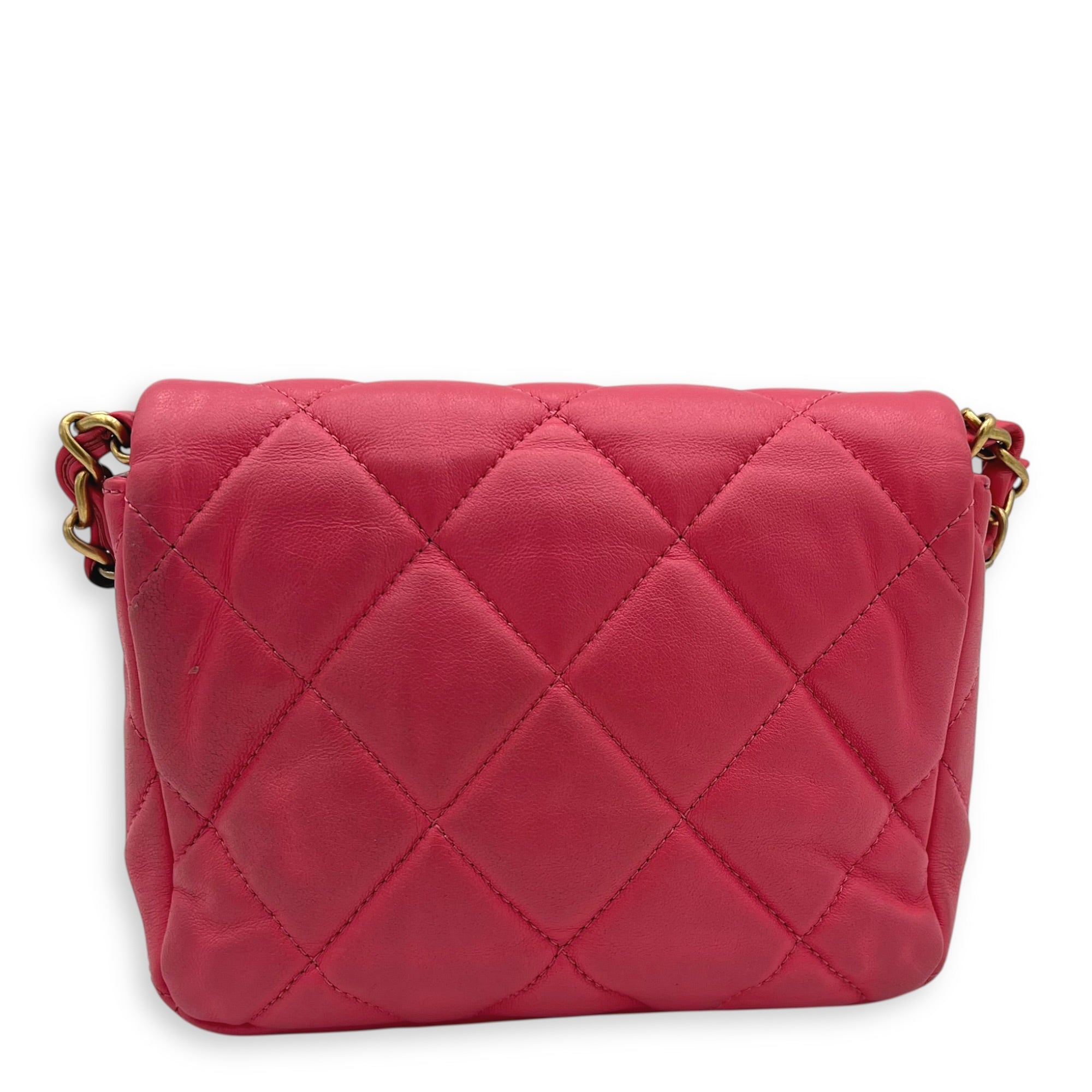Heart Mini Square Shoulder Bag Pink in Lambskin, Gold hardware