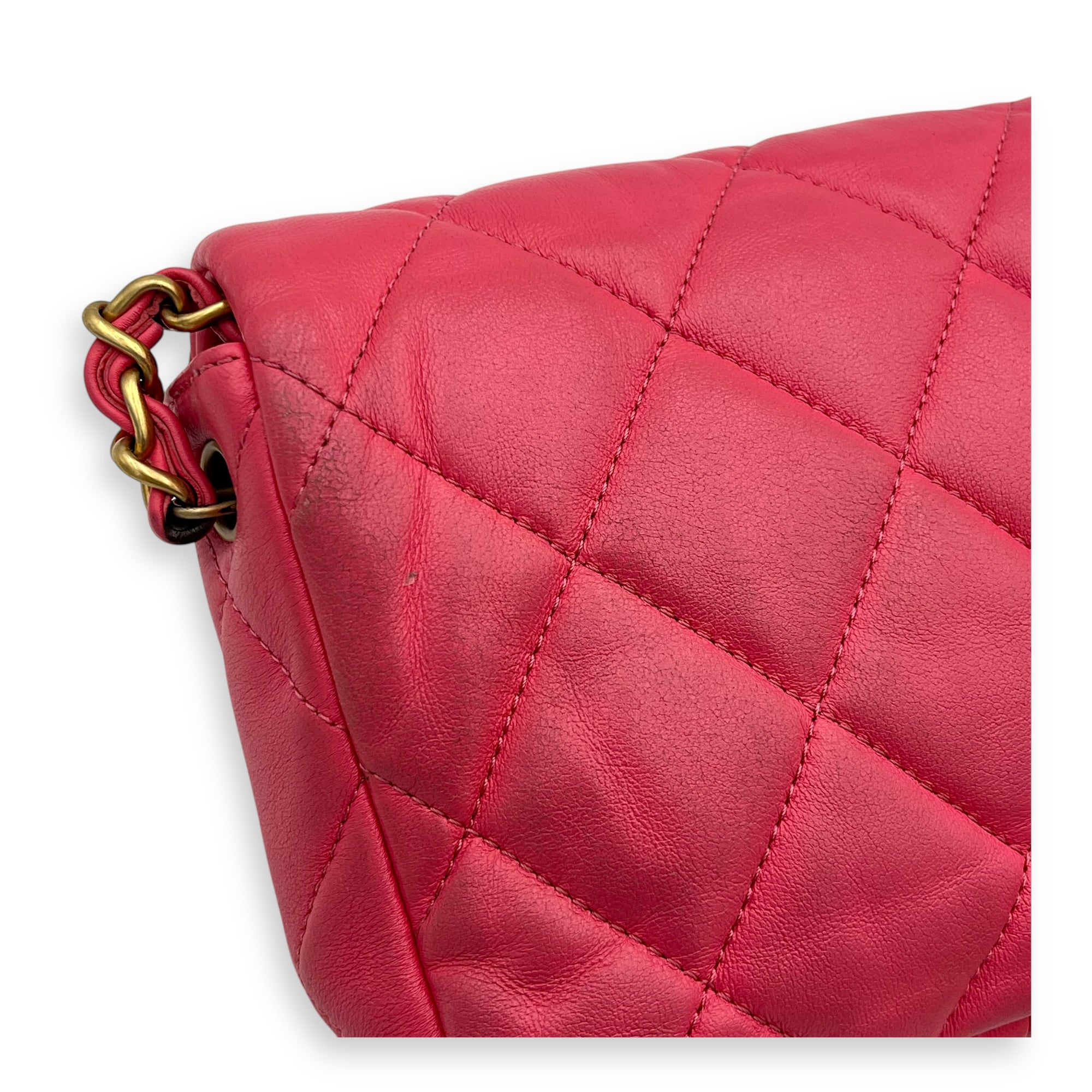 Heart Mini Square Shoulder Bag Pink in Lambskin, Gold hardware