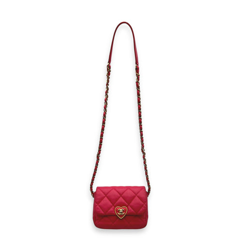 Heart Mini Square Shoulder Bag Pink in Lambskin, Gold hardware