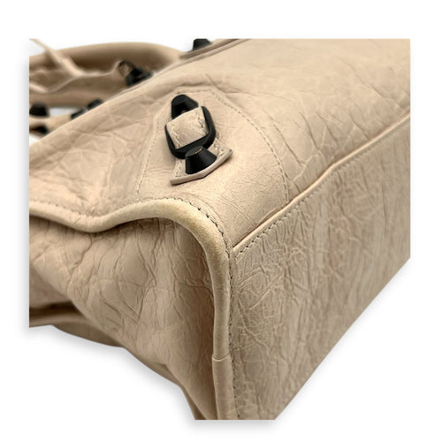 City Top Handle Bag Small Beige in Lambskin, Gunmetal hardware